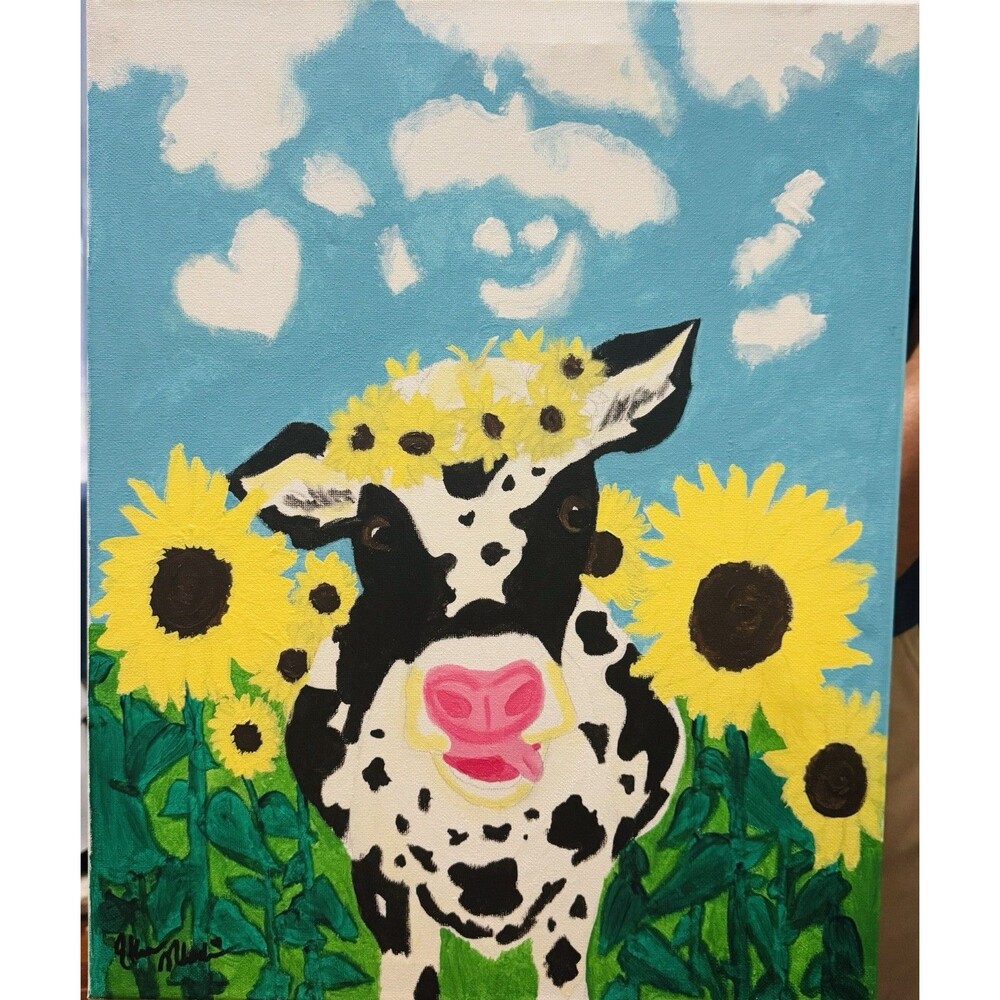 Signed Original Happy Cow folk art/acrylic canvass art
